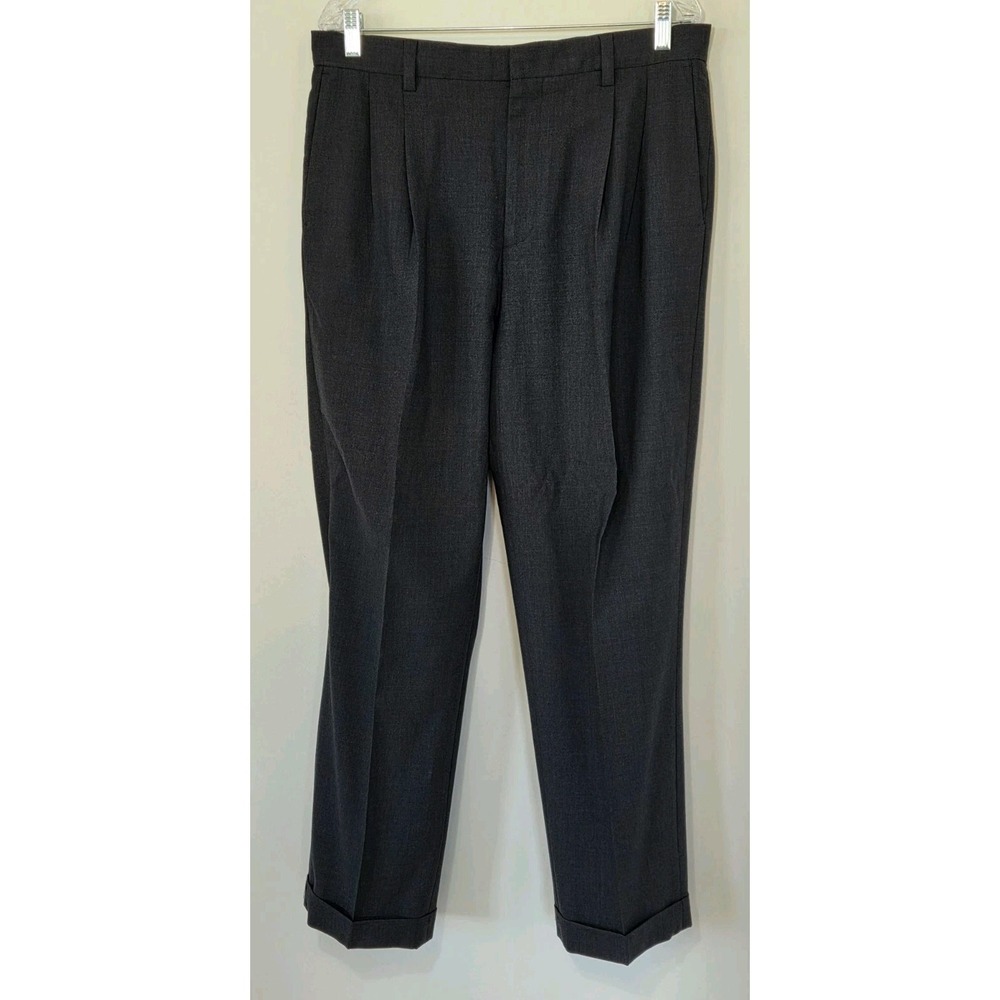 Milano Men's Pleated Cuffed Dress Pants Trousers 34x30 Wool Loose Black